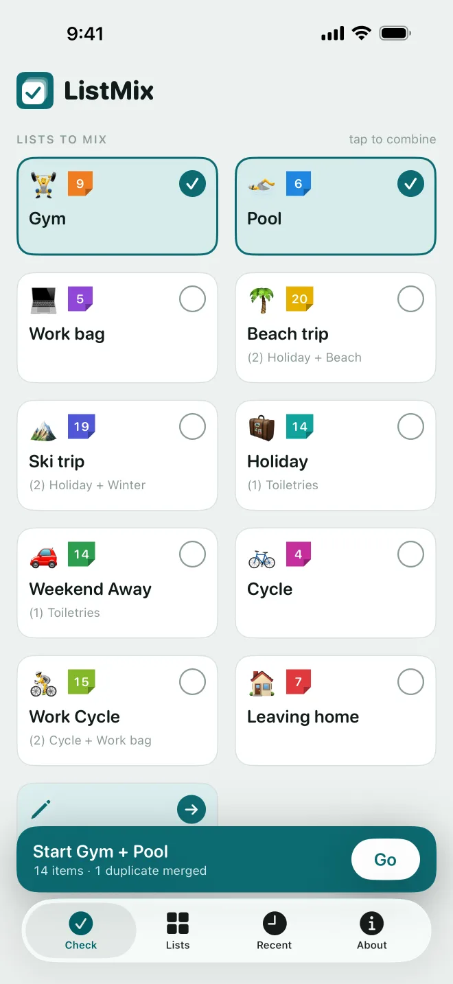 Pick lists to mix on the Check screen.